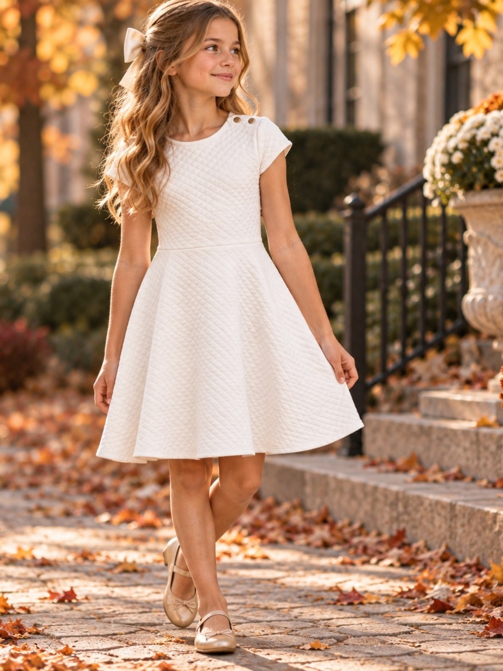 Hope & Henry beautiful white quilted skater dress in girls’ size 10